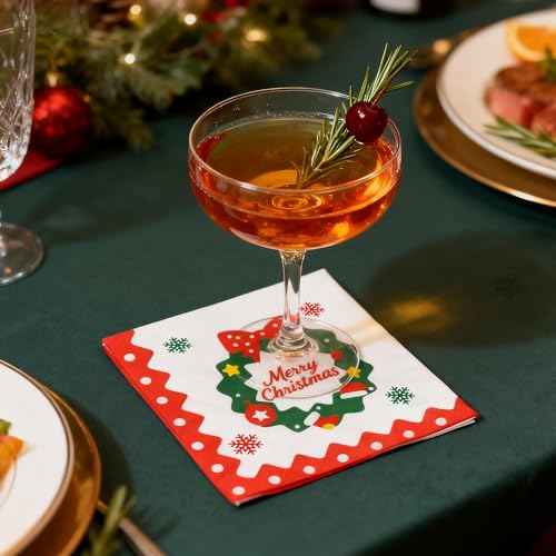 100 Count Christmas Cocktail Beverage Napkins, Disposable Paper Decoupage Xmas Dessert Napkins, Holiday Table Decor Party Supplies, 5¡± x 5¡±