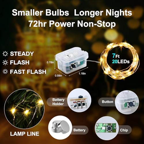 Aogist 24 Pack Warm White Fairy Lights 7ft Waterproof String Lights
