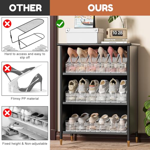 Neprock Transparent Shoe Stacker Set - Space Saving 20 Pack, Adjustable Height, Thickened, Clear Shoe Organizer