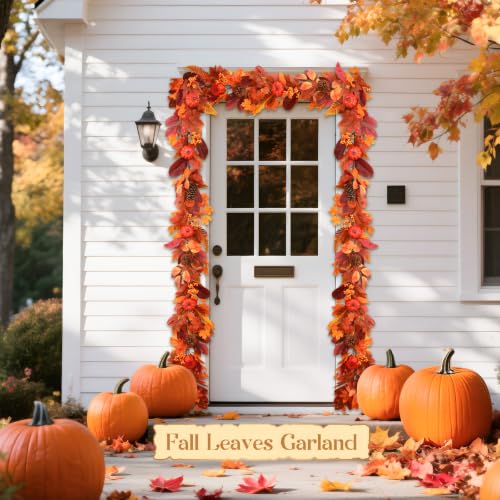 9ft Fall Garland with Lights & Timer for Mantle Decor