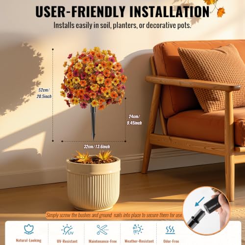 Artificial Fall Topiary Ball Flowers 20-inch Outdoor Decor, 2 Pack