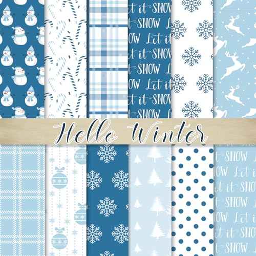 Whaline 60Pcs Christmas Pattern Paper Snowflake Snowman Scrapbook Specialty Paper Blue Decorative Craft Paper For Winter DIY Card Making Photo Album Journal Decoration, 5.5 x 8.3 Inch