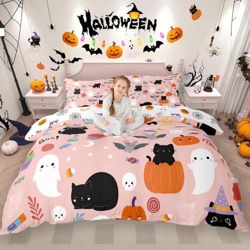Erosebridal Halloween Twin Bedding Set with Pumpkin Lantern Design Multi 02 - Pink, No Comforter