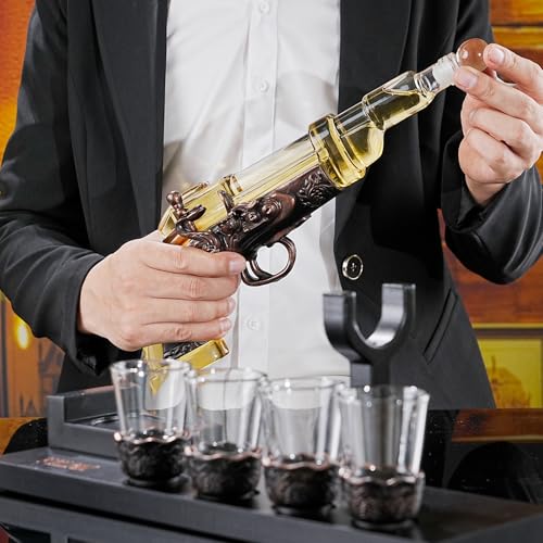 VYLPM Gun Whiskey Decanter Set with 4 Shot Glasses - Unique Home Bar Gift