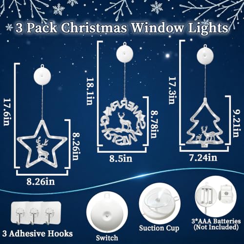 Gooyule Warm White 3-Pack Window Silhouette Lights with 6/18h Timer (Battery Operated) Indoor Xmas
