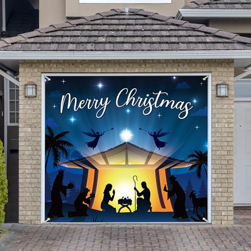 Nativity Garage Door Cover 7x9 Ft - Christmas Banner for Single Car Door, Magnetic