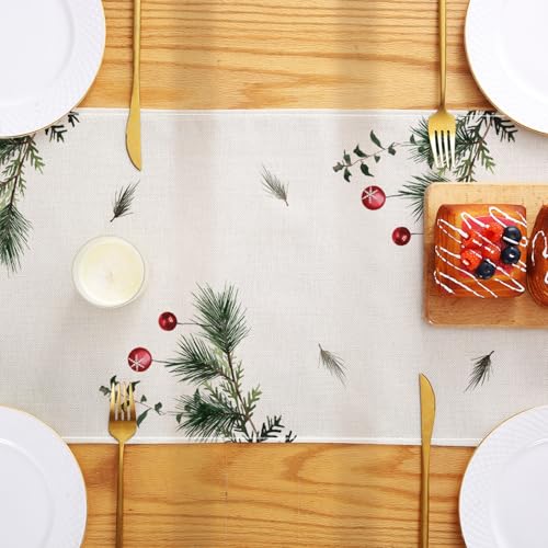 Christmas Tree Cardinal Table Runner 13x72 Inch Holiday Kitchen Decor
