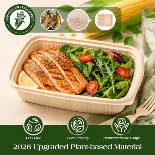 28 oz Meal Prep Containers with Lids - 50 Pack Plant-Based Food Storage Bins