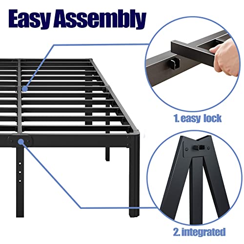 Queen Size Heavy Duty Metal Platform Bed Frame 18in No Box Spring Needed - Black Variation