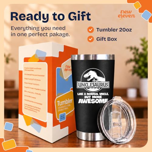NewEleven Unclesaurus Black 20 Oz Tumbler - Funny Uncle Gift from Niece & Nephew