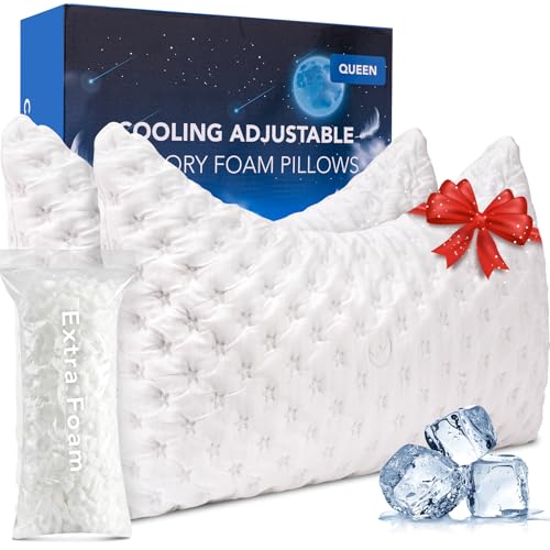 Queen Size 2 Pack Cooling Side Sleeper Pillow for Neck Shoulder Pain - Memory Foam, Washable Cover