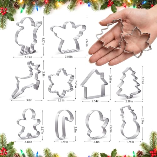 Bobipro Christmas Cookie Cutters Set - 10 Pcs Stainless Steel Shapes