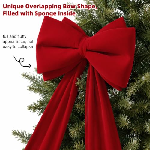 CORVIDA 20"×67" Large Velvet Christmas Tree Bow Topper - Red