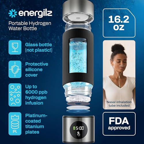 ENERGILZ Silver Hydrogen Water Bottle 16.2oz | Hydrogen Generator 6000 PPB