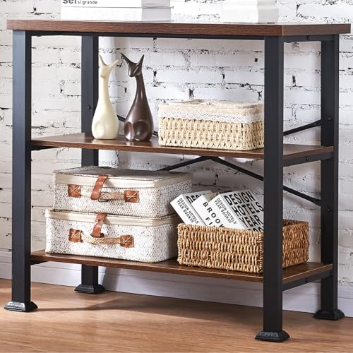3-Tier Rustic Brown Bookshelf - 31.5 W x 34.8 H Short Storage Shelf with Open Shelves