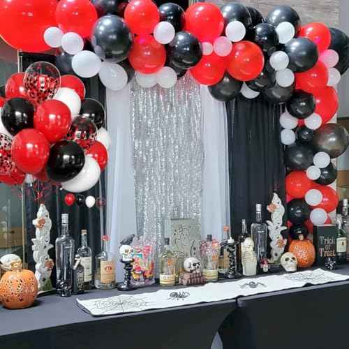 Black and Red White Balloons 50 Pack 12 Inch Latex Balloons with Confetti for Halloween Christmas Birthday Wedding New Year's Eve Valentine's Day Mother's Day Graduation Casino Party Decorations