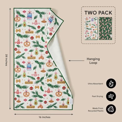 RECYCO Christmas Treats Waffle Kitchen Towel Set of 2 - Ultra Absorbent Microfiber, 16x28