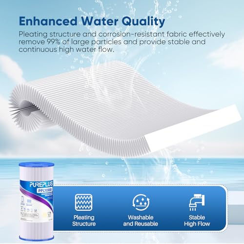 PUREPLUS 20 Micron 10" x 4.5" Whole House Pleated Sediment Filter,4