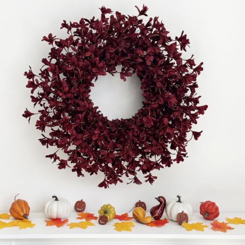 24 Inch Burgundy Fall Wreath with Artificial Forsythia for Front Door