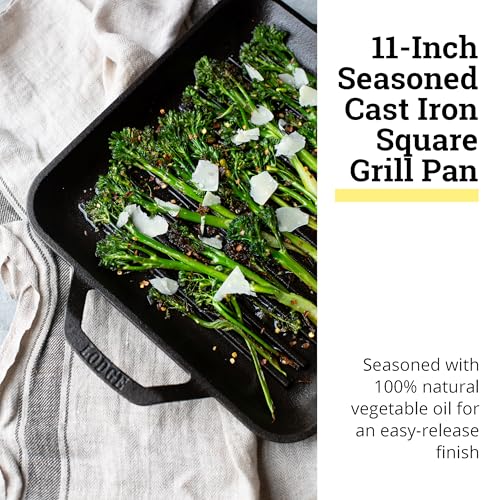 Lodge Chef Collection 11-Inch Pre-Seasoned Cast Iron Square Grill Pan