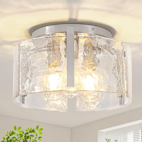 Brushed Nickel Semi Flush Mount Ceiling Light - 3 Lights, 15 Inch, Dimmable