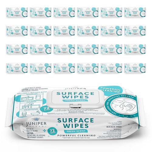 Juniper CLEAN Bleach-Free Surface Wipes 72 Count Pack of 24, All-Purpose Cleaner for Kitchen & Bathroom