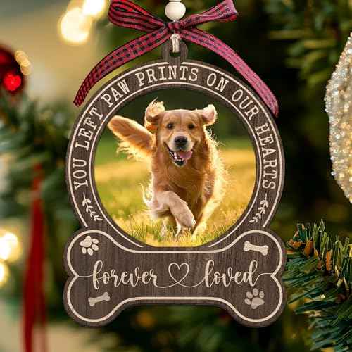 Dog Photo Frame Memorial Christmas Ornaments 2025 - Forever in Our Hearts, Remembrance, in Memory Gifts for Loss of Dog - Pet Loss, Pet Sympathy Personalized Picture Ornaments for Christmas Tree