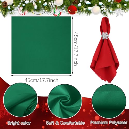 EBOOT 16 Pcs Red Christmas Napkins & Ring Set - Snowflake & Tree, Green