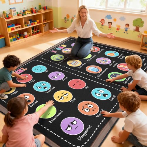 Classroom Rug 5x7 ft Calming Corner Rug - Blackboard/Black Variation