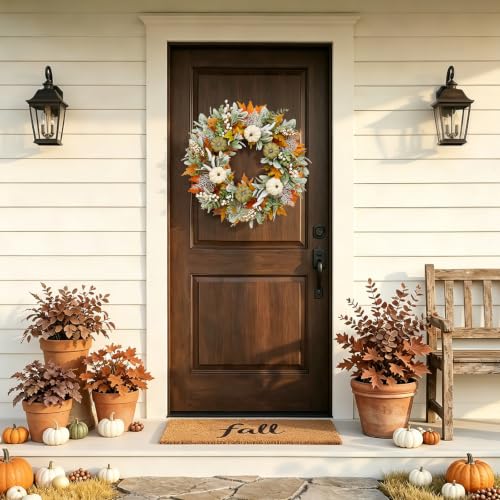 Worthyeah Fall Wreath - Farmhouse Thanksgiving Front Door Decor, Autumn Welcome