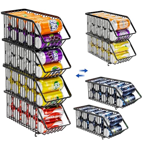 Black 6-Pack Soda Can Storage Organizer Stacking Dispenser for Fridge & Pantry
