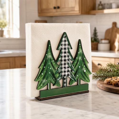 Bekecidi Christmas Tree Napkin Holder – Green Wooden Table Decor