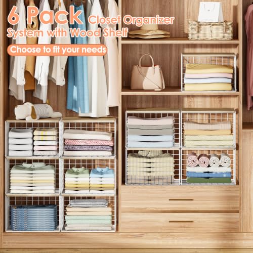 White 6-Pack Extra-Long Stackable Closet Organizer Bins with Top Boards