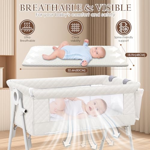 UBBTWJ White 4-in-1 Baby Bassinet Bedside Sleeper & Crib with Storage
