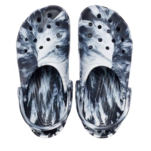 Crocs Unisex Classic Marbled Tie-Dye Clogs - 9 Women / 7 Men, White & Black