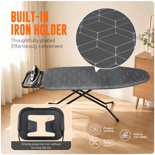 Full Size Foldable Ironing Board with Adjustable Height & Iron Rest - Gray Steel Mesh Surface