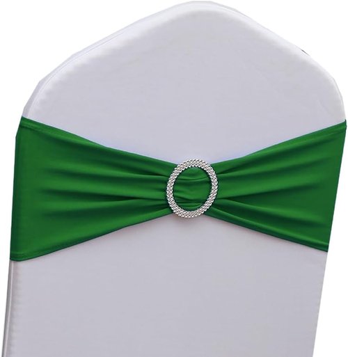 Emerald Green Chair Sashes - 100 Pack Dark Green Spandex Bands for Christmas Party Decor