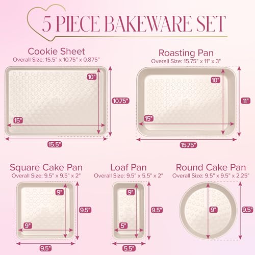 Paris Hilton 5-Piece Heart Pattern Bakeware Set - Pink Nonstick Pan Collection