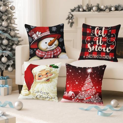 Emvency 20 x 20 Inch Snowman Throw Pillow Covers Set of 4 - Velvet Soft Decor