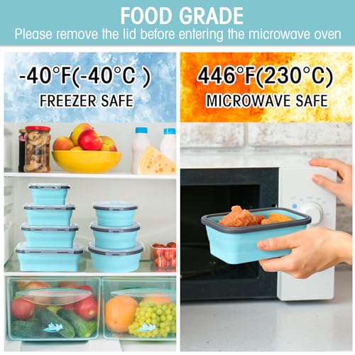 Yaomiao 16-Pack Collapsible Food Storage Containers with Lids - Gray & Blue