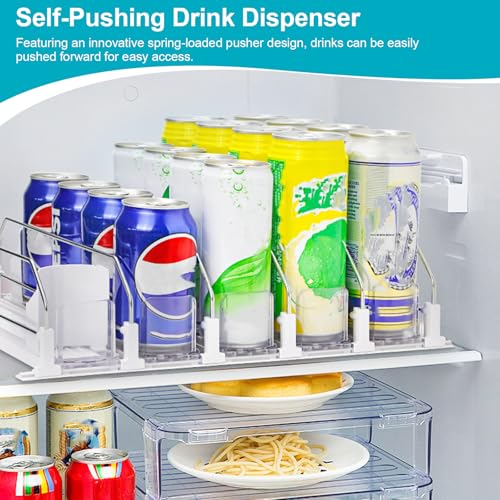 15 Rows 3 Pack Fridge Drink Organizer with Self-Pushing Dispenser - Adjustable Capacity