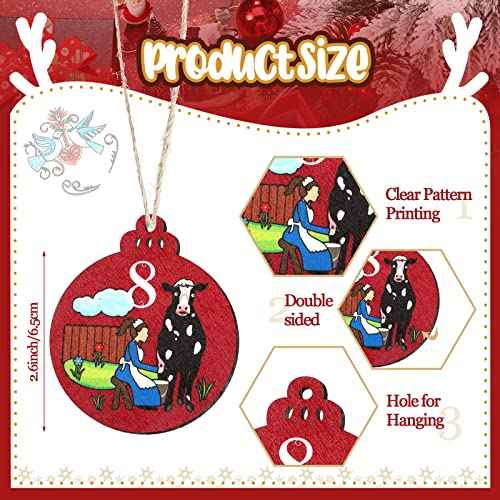 12 Pieces 12 Days of Christmas Ornaments Wooden Set 3.15 Inch Colorful Xmas Twelve Days of Christmas Hanging Ornaments for Xmas Tree(Round Style)
