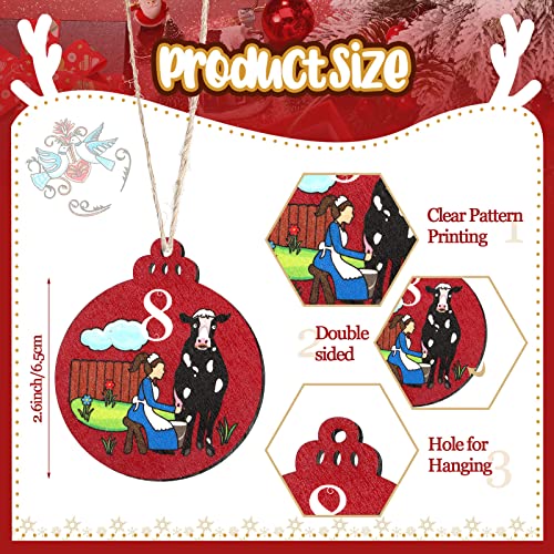 Yalikop 12 Days of Christmas Wooden Ornaments, Set 12, 65mm, Round