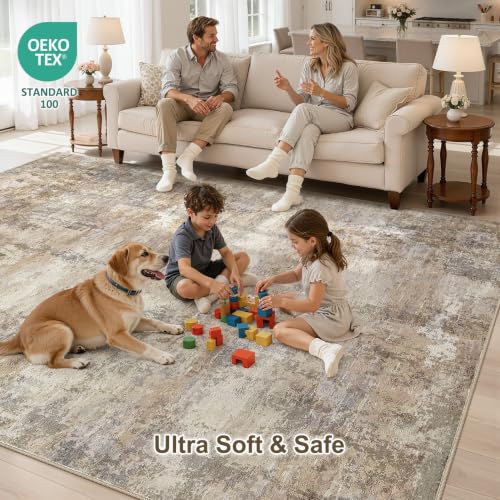ELLIUNE 8x10 Dark Brown Washable Abstract Area Rug for Living Room