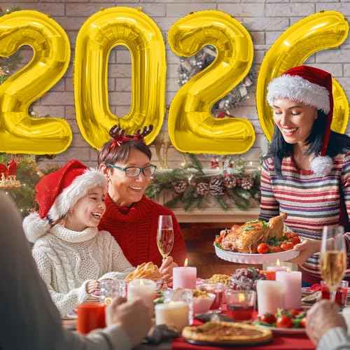 2026 Balloons, Number Balloons 2026 Balloon Numbers, 40 Inch Foil Number Balloon for New Year Eve Festival Christmas Birthday Wedding Anniversary Party Supplies, New Years Decorations Gold