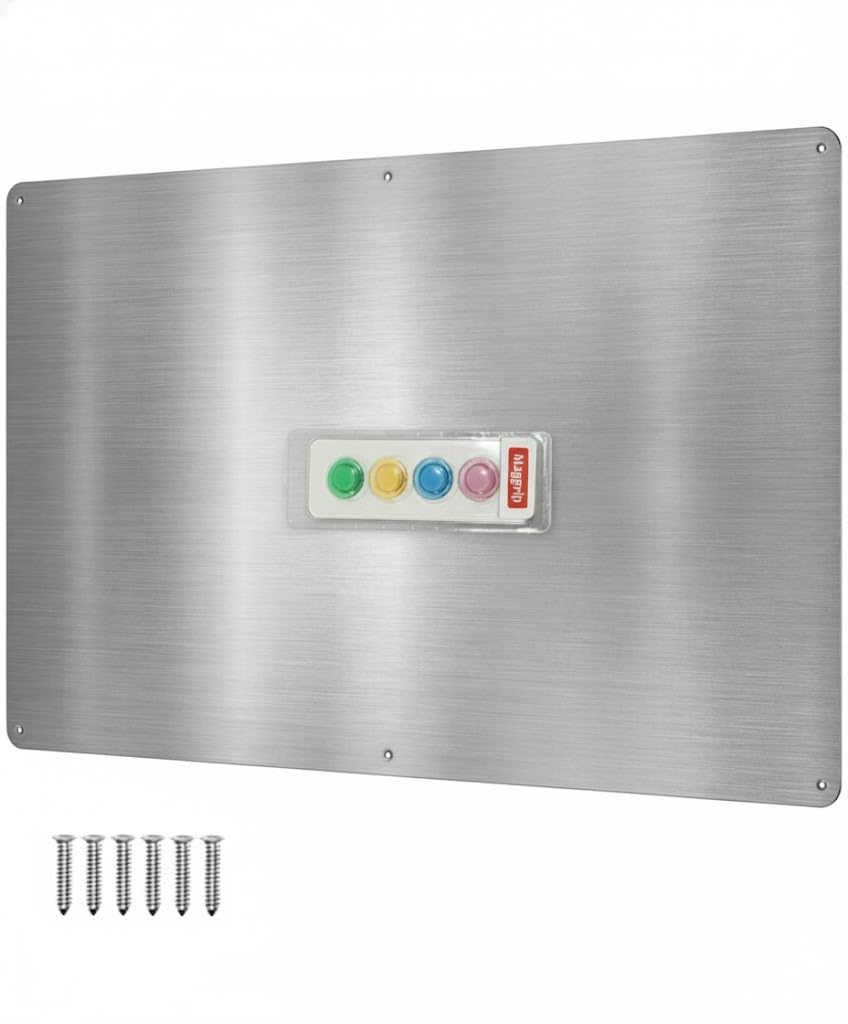 17.5inchX11.5inch Large Stainless Steel Plate for Magnets, 3M Adhesive Back, Mounting Screws, Ideal for Magnetic Shelf, Spice Holders, Colorful Magnets as a Gift. Mount Anywhere! (Silver, 1 Pack)