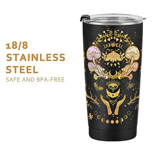 GOOMI Mushroom Tumbler 20oz Insulated Coffee Mug with Lid - Witchy Moon Sun Design