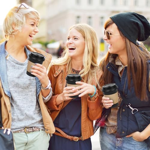 Ginkgo 12 oz Disposable Coffee Cups with Lids & Sleeves - Pack of 100