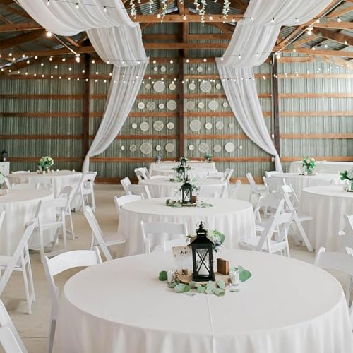 Yemosa 10 Pack White 90 Inch Round Polyester Tablecloths - Stain & Wrinkle Resistant
