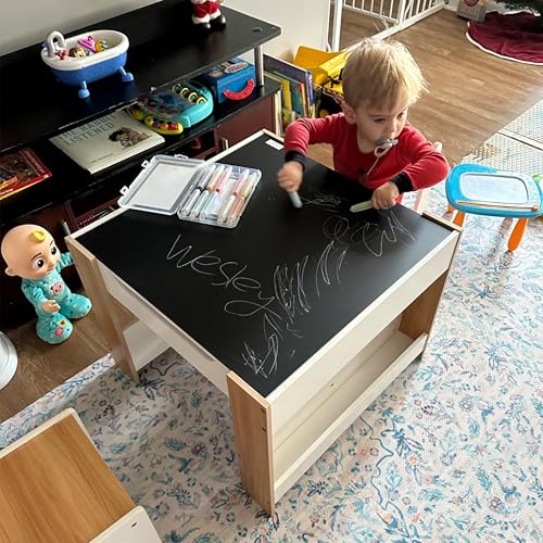 Asweets Kids 4-in-1 White Kids Table & Chair Set with Storage Drawer, 24.49 x 24.49 inches